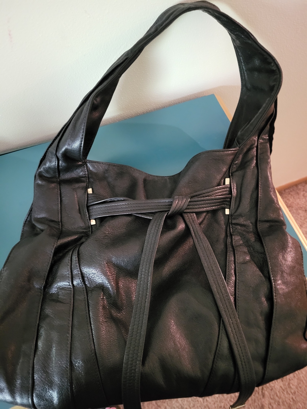 Kooba Black Leather Hobo with Knotted Front Straps